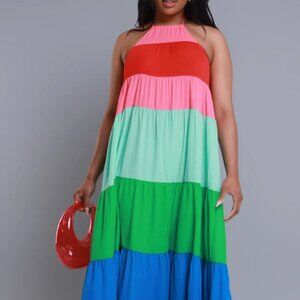 Better Be  High Neck Maxi Dress Womens Size S/M Rainbow Colors